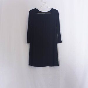 EILEEN FISHER  Black 100% Wool 3/4 Sleeve Swing Mini Dress Size M